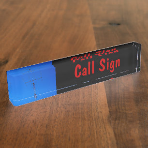 Porte-nom Pour Bureau Signal d'appel radio amateur et antenne 3 noir bg