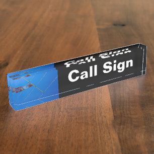 Porte-nom Pour Bureau Signal d'appel radio amateur et antenne noir bg