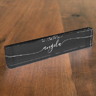 Porte-nom Pour Bureau Signature Glam Noir et Blanc
