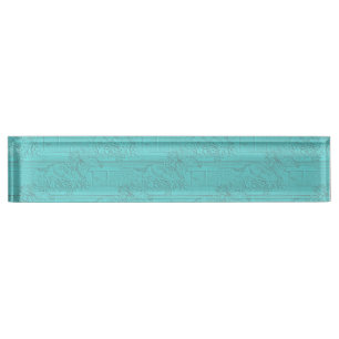 Porte-nom Pour Bureau Silhouette de course de chevaux à l'air Turquoise