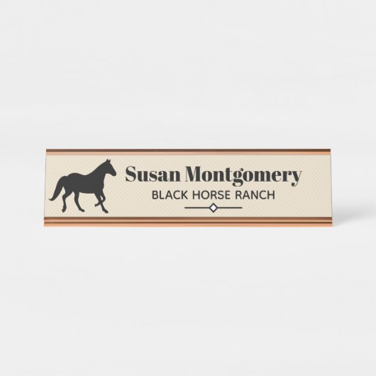 Porte-nom Pour Bureau Silhouette noire moderne de cheval (Devant)