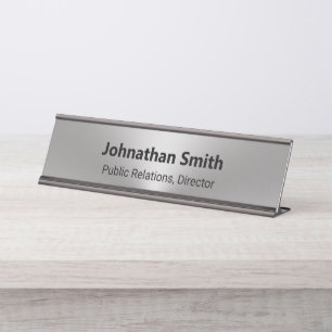 Porte-nom Pour Bureau Silver Brossé Metal Look Nom de l'employé Titre du