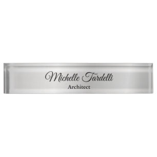Porte-nom Pour Bureau Silver Gris Minimaliste Moderne Calligraphie De Sc