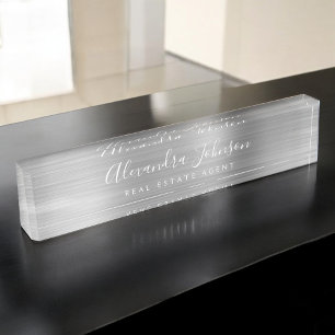 Porte-nom Pour Bureau Silver Modern Business Élégant Professionnel