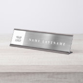 Porte-nom Pour Bureau Silver Modern Custom Logo Executive Professional (Devant)