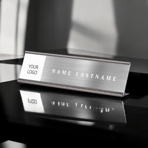 Porte-nom Pour Bureau Silver Modern Custom Logo Executive Professional