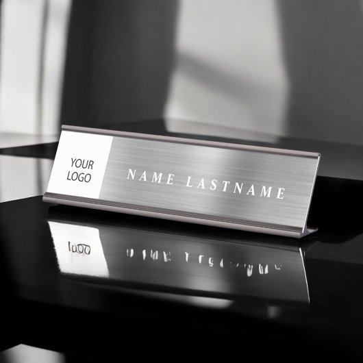 Porte-nom Pour Bureau Silver Modern Custom Logo Executive Professional