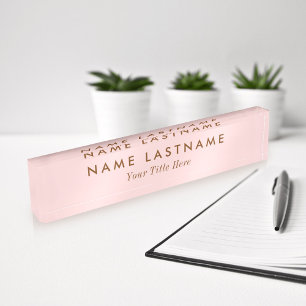 Porte-nom Pour Bureau Simple Blush Rose moderne Lumière Élégante Titre F