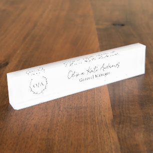 Porte-nom Pour Bureau Simple classique Monogramme Wreath Élégant