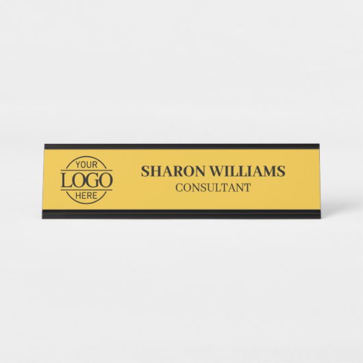 Porte-nom Pour Bureau Simple Custom Logo | Professional Elegant Yellow (Devant)