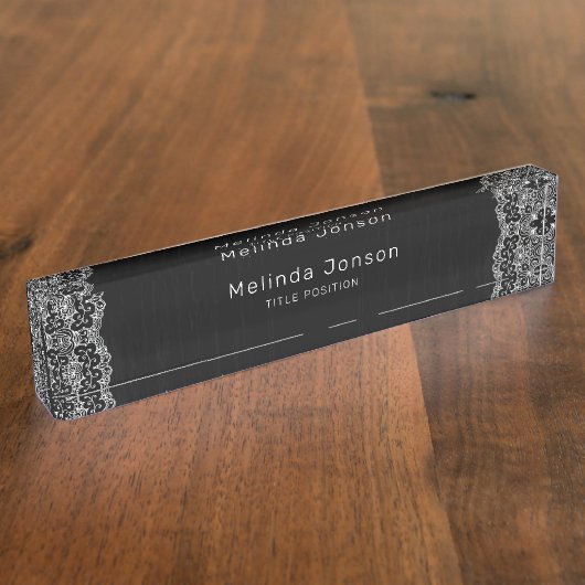 Porte-nom Pour Bureau Simple dentelle blanche (Taille)