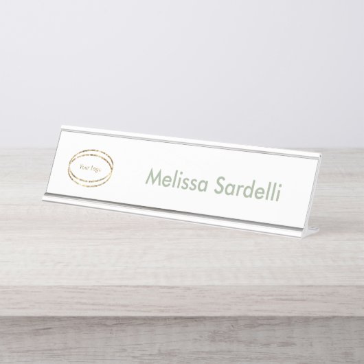 Porte-nom Pour Bureau simple modern sage green business logo custom (Devant)