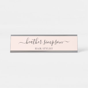Porte-nom Pour Bureau Simple moderne manuscrit rose pâle