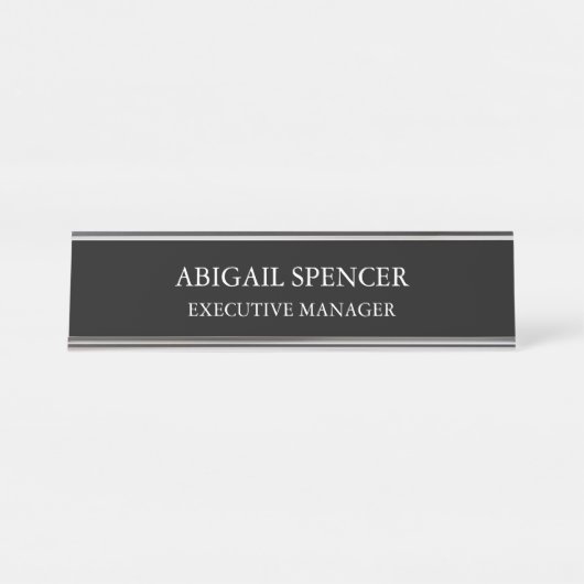 Porte-nom Pour Bureau Simple Noir Blanc Professionnel classique (Devant)