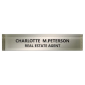 Porte-nom Pour Bureau Simple Noir Et Argent Professionnel (Devant)