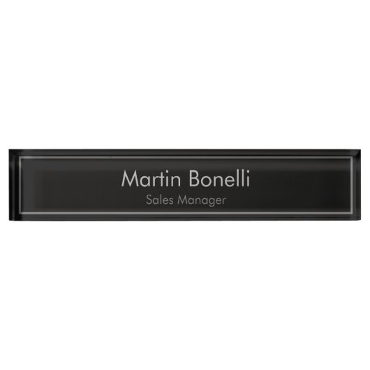 Porte-nom Pour Bureau Simple Noir Gris Moderne Professionnel (Devant)
