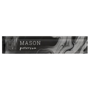 Porte-nom Pour Bureau Simple noir liquide Marbre intime Personnalisé