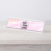 Porte-nom Pour Bureau Simple rose minimum aquarelle ajouter logo société (Devant)