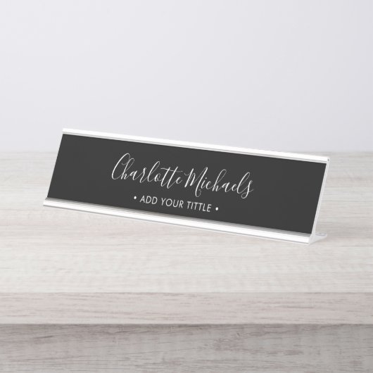 Porte-nom Pour Bureau Simple script minimal noir nom (Devant)