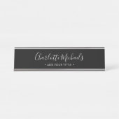 Porte-nom Pour Bureau Simple script minimal noir nom (Devant)