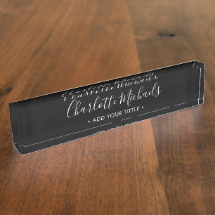 Porte-nom Pour Bureau Simple script minimal noir nom
