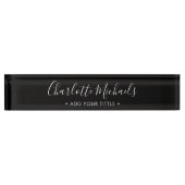 Porte-nom Pour Bureau Simple script minimal noir nom (Devant)