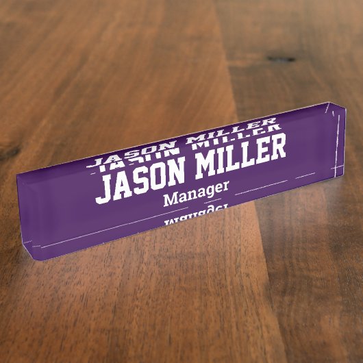 Porte-nom Pour Bureau Simple violet avec lettres blanches (Taille)