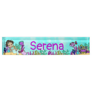 Porte-nom Pour Bureau Sirène personnalisée, poisson, corail sous la mer
