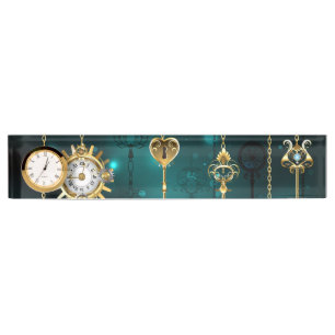 Porte-nom Pour Bureau Skeleton Keys on Green Background