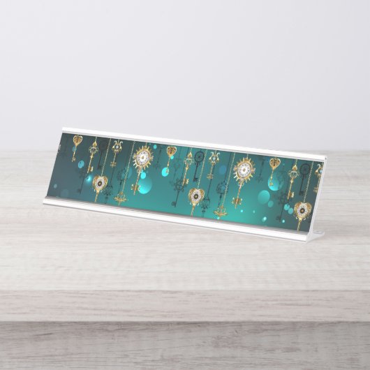 Porte-nom Pour Bureau Skeleton Keys on Green Background (Devant)