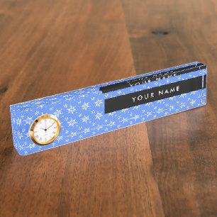 Porte-nom Pour Bureau Snowflakes blanc, Bleu, Votre nom, Personnaliser