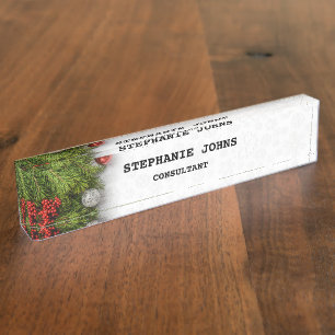 Porte-nom Pour Bureau Snowflakes Winter Monogramme Nom Modèles White