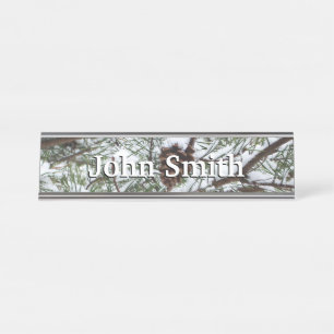 Porte-nom Pour Bureau Snowy Pine Cône II hiver Photographie de la nature