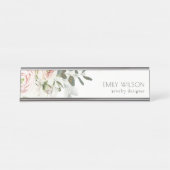 Porte-nom Pour Bureau Soft Chic Blush Pink Peony Feuilleté Botanique Flo (Devant)