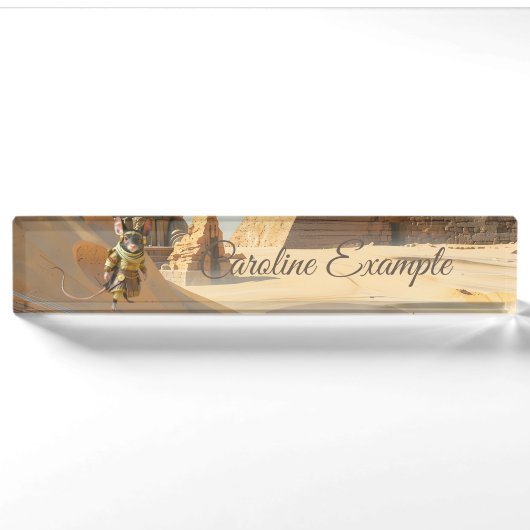 Porte-nom Pour Bureau Souris exploratrice du désert Steampunk (Devant)