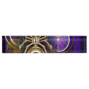Porte-nom Pour Bureau Spider Steampunk sur Arrière - plan pourpre