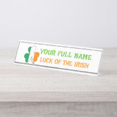 Porte-nom Pour Bureau St Patrick's Day Ireland Flag Shamrock Custom Name (Devant)