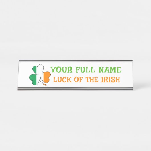 Porte-nom Pour Bureau St Patrick's Day Ireland Flag Shamrock Custom Name (Devant)
