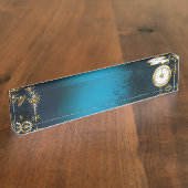 Porte-nom Pour Bureau Steampunk Arrière - plan turquoise avec Gears (Taille)