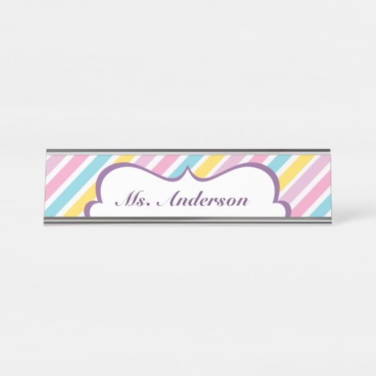 Porte-nom Pour Bureau Stripes Bureau de l'enseignant personnalisé Nom Pl (Devant)