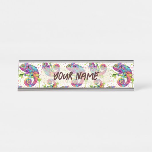 Porte-nom Pour Bureau Style d'aquarelle des teintures Chameleon (Devant)