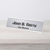 Porte-nom Pour Bureau Style Industriel Personnalisé Bright Diamondplate (Devant)