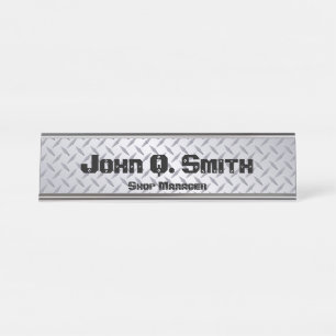 Porte-nom Pour Bureau Style Industriel Personnalisé Bright Diamondplate
