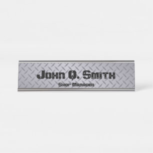 Porte-nom Pour Bureau Style Industriel Personnalisé Gris Diamondplate