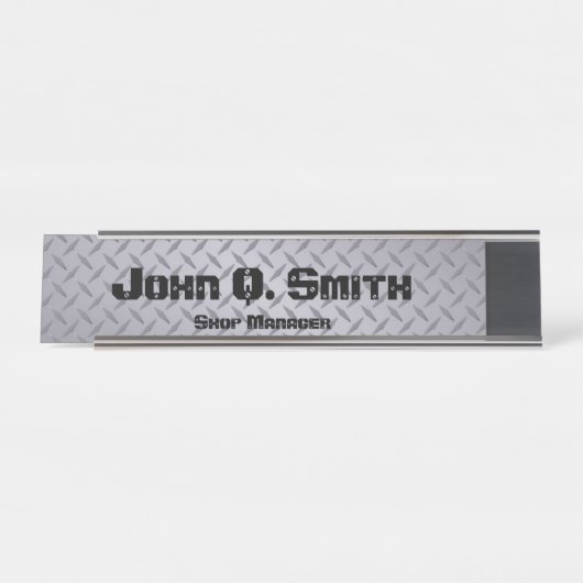 Porte-nom Pour Bureau Style Industriel Personnalisé Gris Diamondplate (Devant)