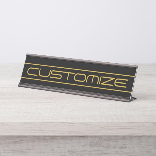 Porte-nom Pour Bureau Style moderne Editable Or Texte & Grilles (Devant)