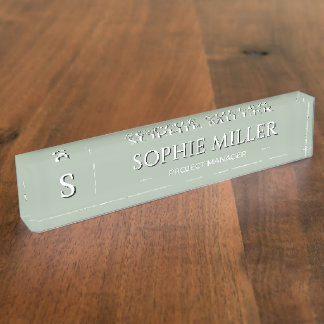 Porte-nom Pour Bureau Style Vert Sauge Nom Blanc Personnalisé