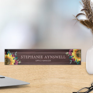 Porte-nom Pour Bureau Sunflower Bourgogne Floral Grain