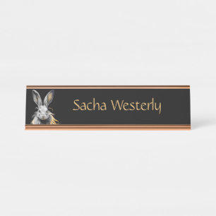 Porte-nom Pour Bureau Super lapin gris sur le feu personnel