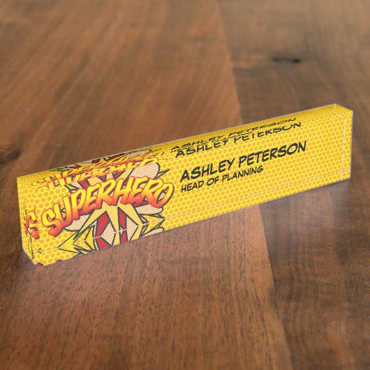 Porte-nom Pour Bureau SUPERHERO Fun Retro Comédie livre (Taille)